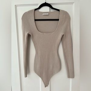 Ribbed Square Neck Sweater Bodysuit
